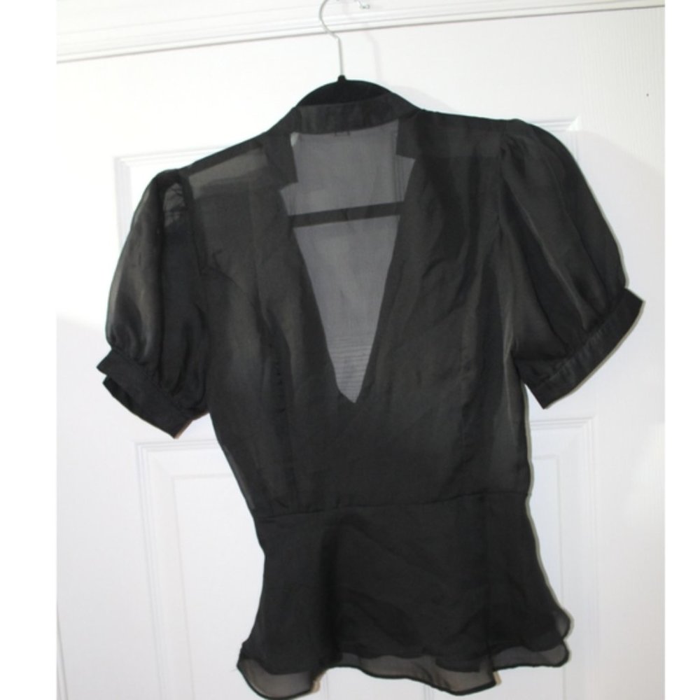 Black Sheer Ruffle Blouse - Picture 2 of 2